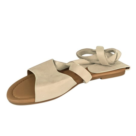 

YanHoo Women s Gladiator And Lace-Up Sandals Hollow Roman Strap Hemp Rope Flat Sandals Summer Dressy Casual Shoes Sandals