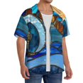 thumbnail image 2 of Susaid Stained Glass Ocean Wave Print Men's Polo Shirts Button Down Short Sleeve Casual Summer Beach Vintage Shirts for Men-Medium, 2 of 5