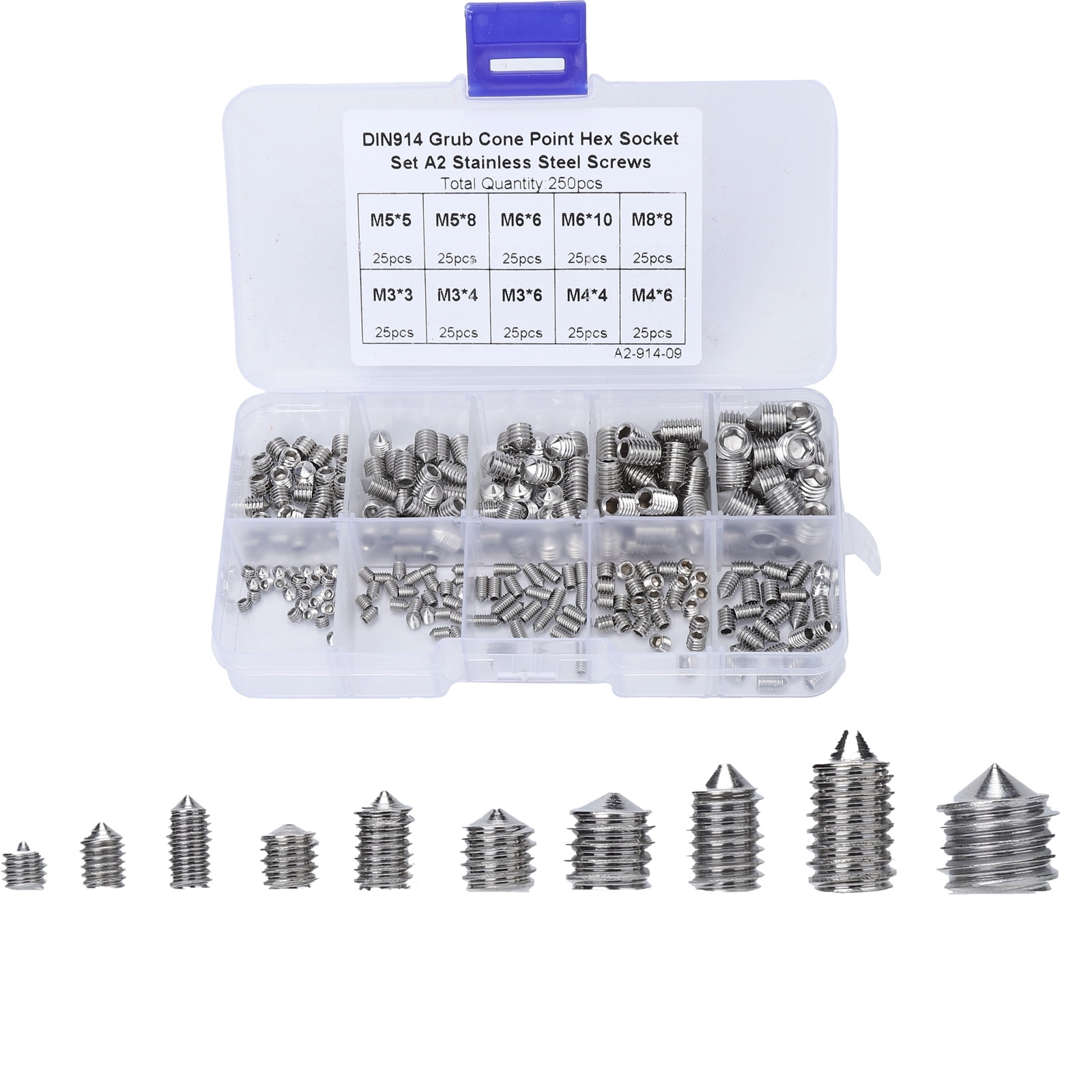 Kidlove 250Pcs Hex Allen Head Screws Assortment Kit M3 M4 M5 M6 M8 Grub