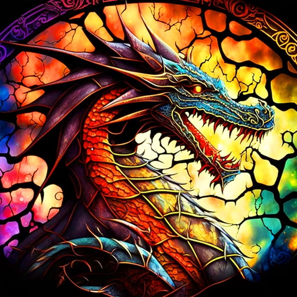 (A7397) Resina Diamante La Serie Animal Dragón Riendo Lleno Diamantes 30*30CM