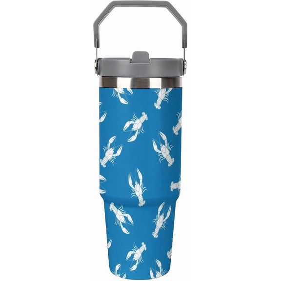 30 Oz Insulated Tumblers with Flip Straw Lid Top Handle Striped Bows Pink Leakproof Reusable Vacuum Stainless Steel Travel Coffee Mug for Car