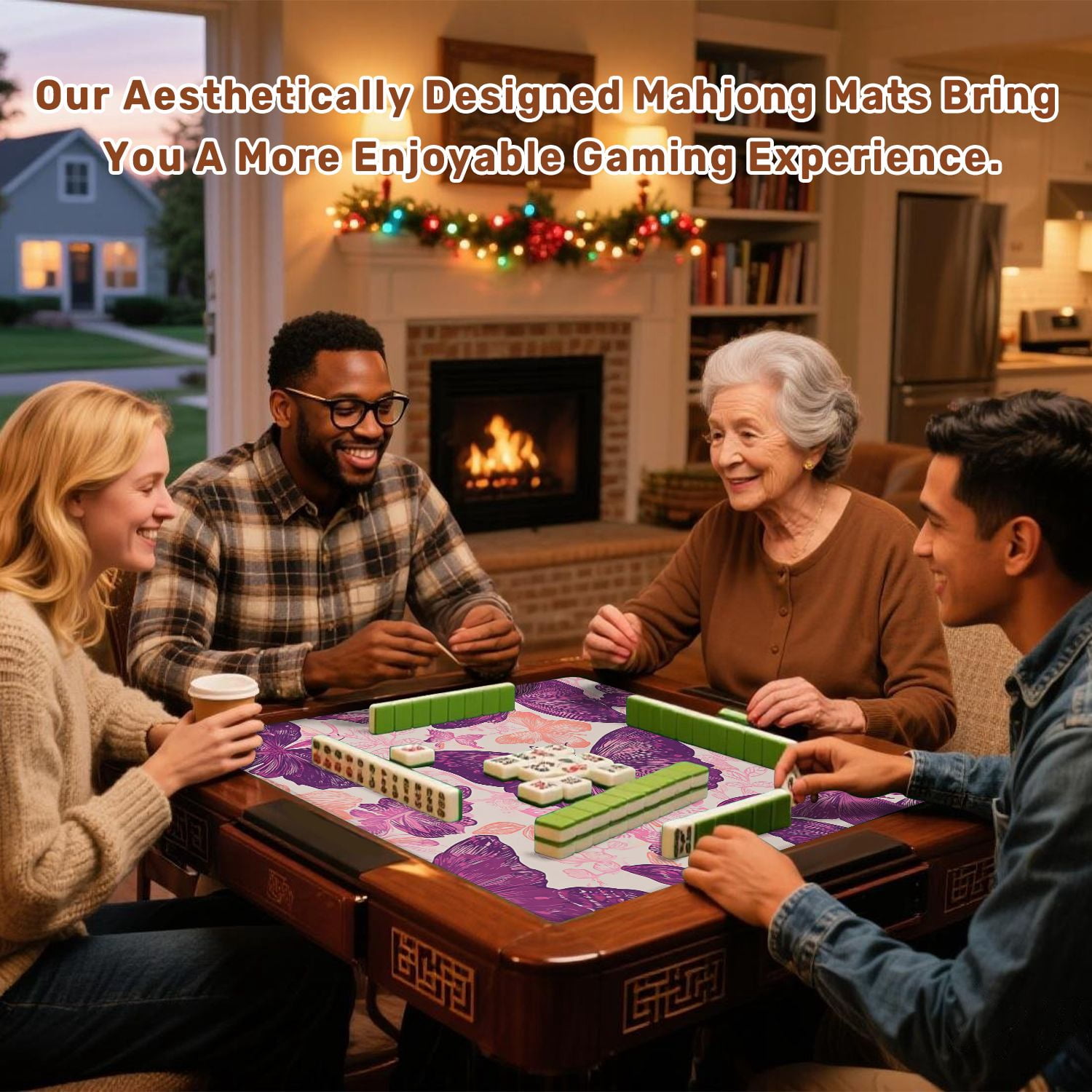 Mahjong Mat 31.5" x 31.5" Seamless hand drawn butterflies seamless Non-Slip Noise Reduction American Mahjong Tiles Table Cover for Dominoes Poker Card Board Games Gift