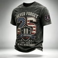 thumbnail image 2 of 9/11 25th Anniversary Never Forget Men's T-Shirt - Casual Memorial Pullover with Short Sleeve and Classic Crew Neck for Daily Tribute Red 2XL, 2 of 3