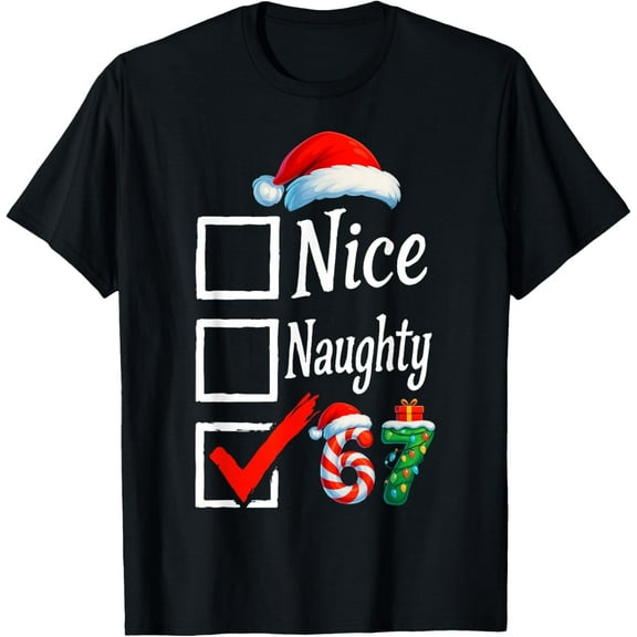 6 7 Meme Nice Naughty 67 Christmas Brain Rot Funny Graphic T-Shirt