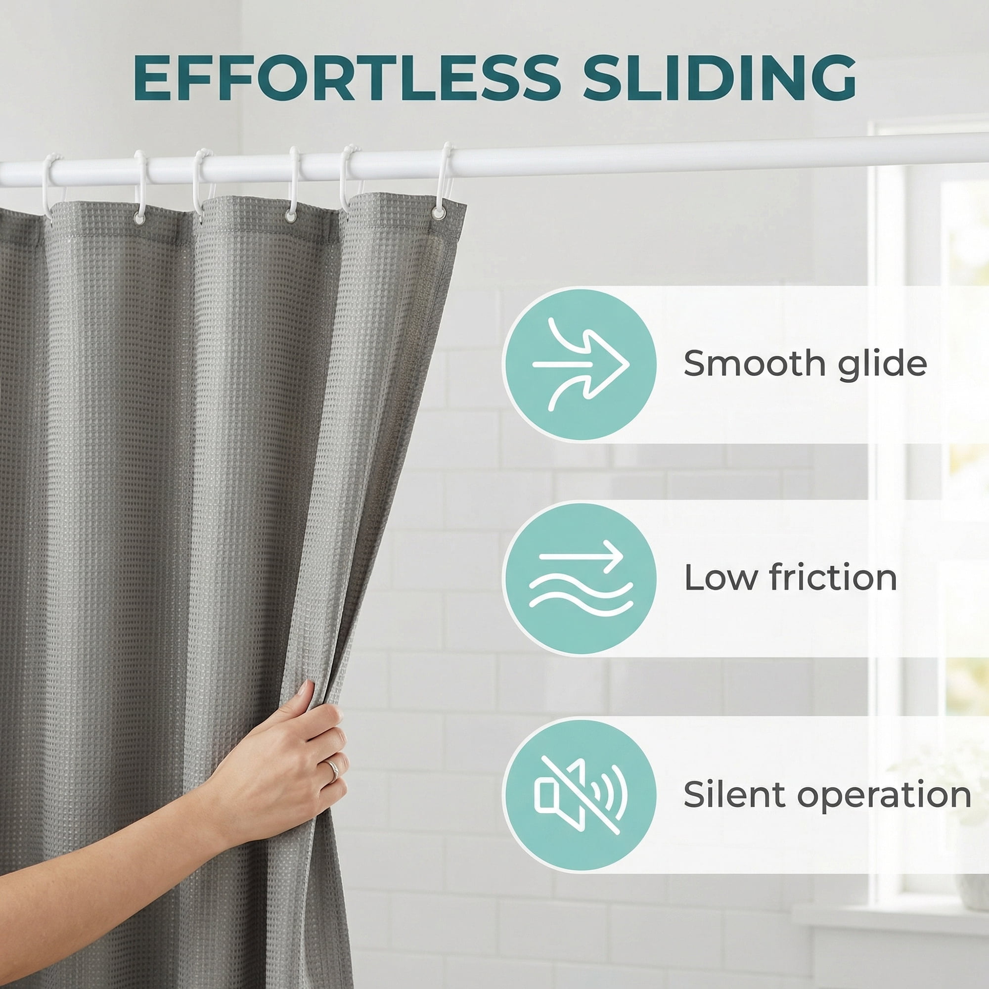 Unique Bargains Waterproof Geometry Shower Curtain Set with 12 Hooks Grey 71"W x 71"L