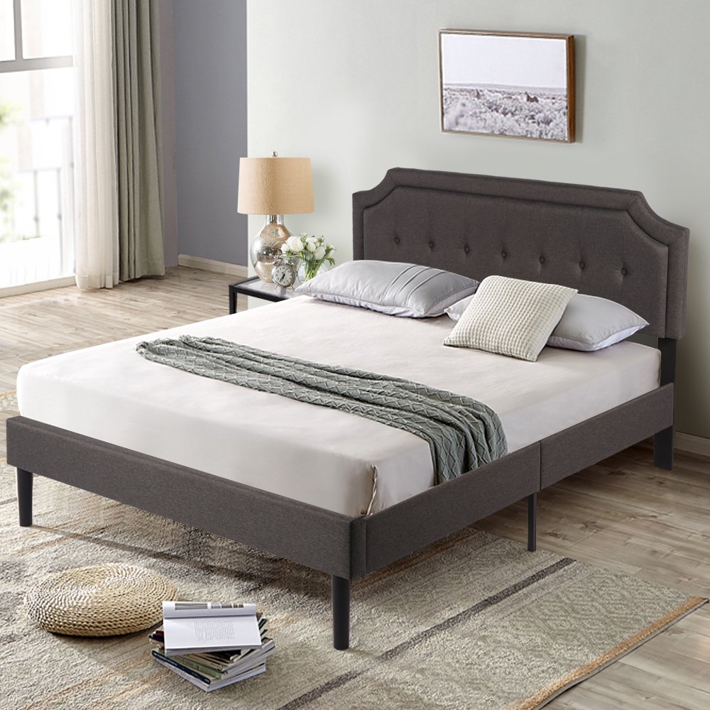VECELO 46.9"Platform Bed with Upholstered Headboard Bed Frame，Full Size