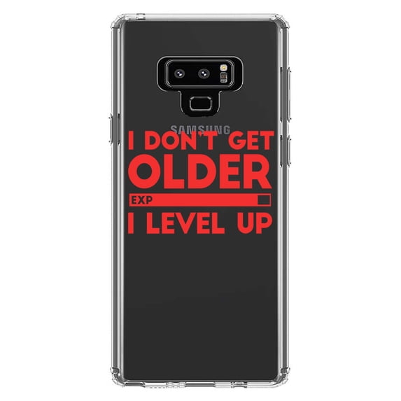 DistinctInk Clear Shockproof Hybrid Case for Samsung Galaxy Note 9 - TPU Bumper Acrylic Back Tempered Glass Screen Protector - I Don't Get Older I Level Up - Gamer