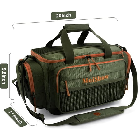 MoiShow Fishing Tackle Box Bag Large Storage for Saltwater Freshwater with Waterproof Bottom and Padded Strap