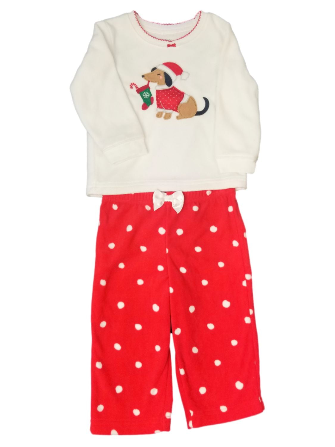 Carters Infant Girls White Fleece Dog Sleep Set Holiday Christmas