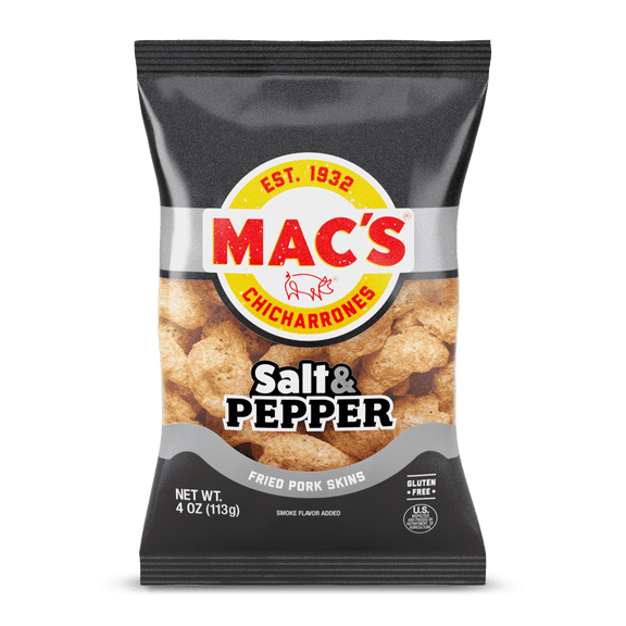 Mac's Salt & Pepper Fried Pork Skins, 4 oz Bag