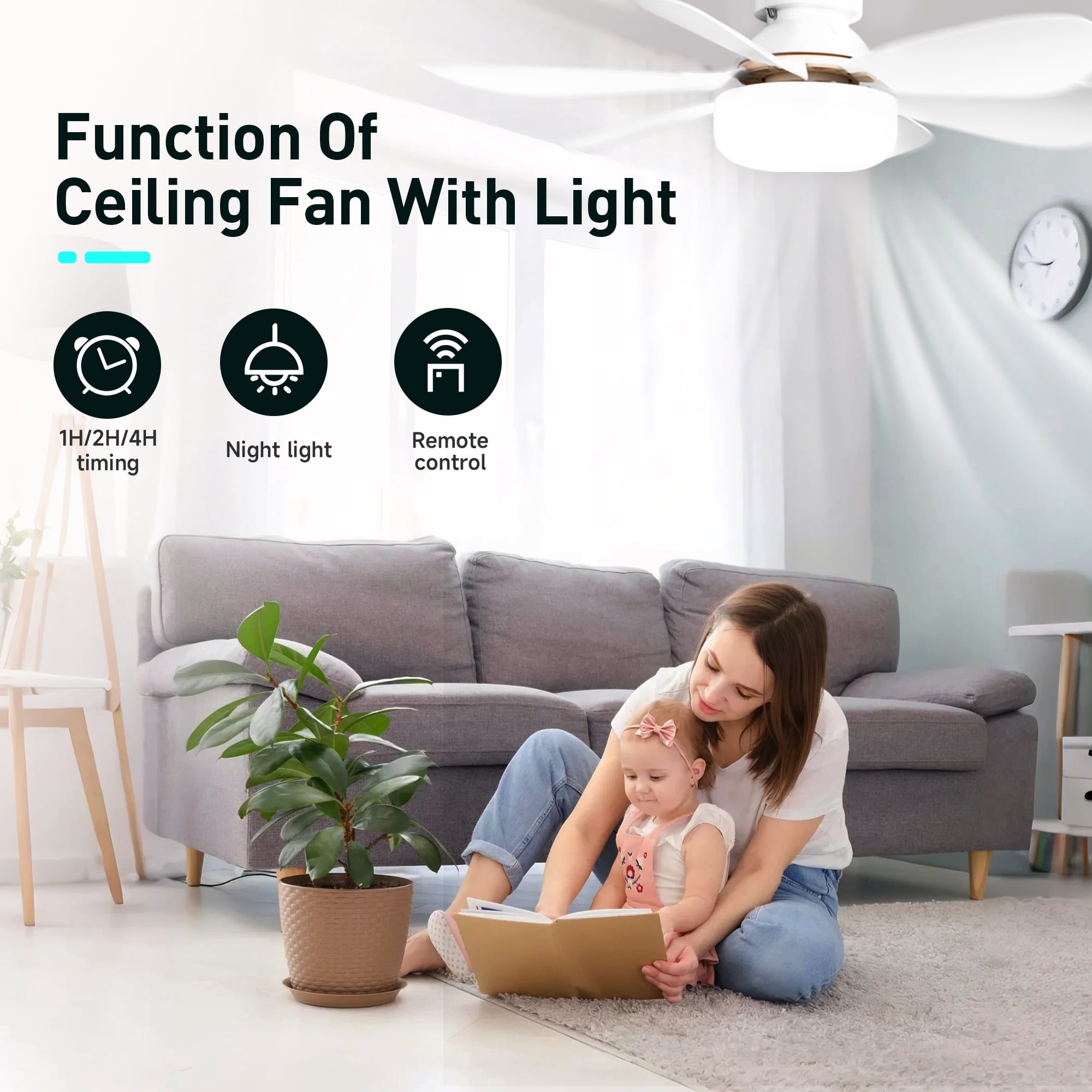 Summit Living 20.5" Acrylic Ceiling Fan with LED Light, Remote Control, 3 Speeds & 3 Color Models, White