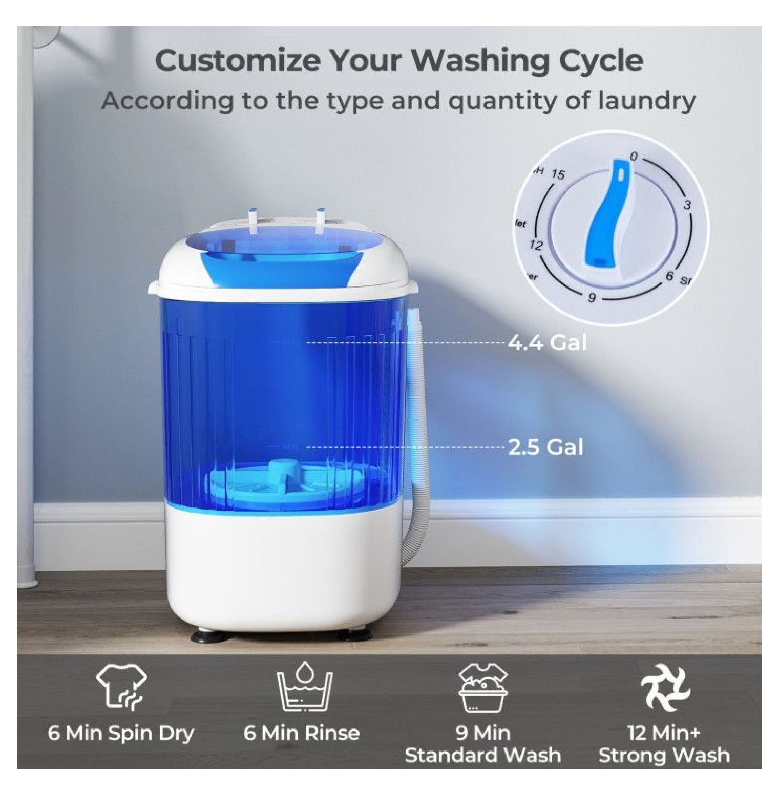 Mini Washing Machine Portable Semi-Automatic Washer with Spin Dryer - 2.5kg Capacity - Compact Laundry Machine for Apartments, Dorms, RVs - Blue/Gray