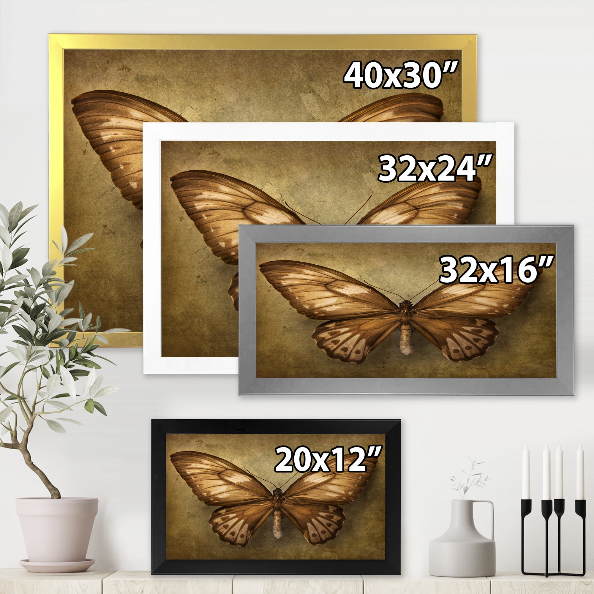 Designart 'Ancient Butterfly In Earth Tones' Vintage Framed Art Print