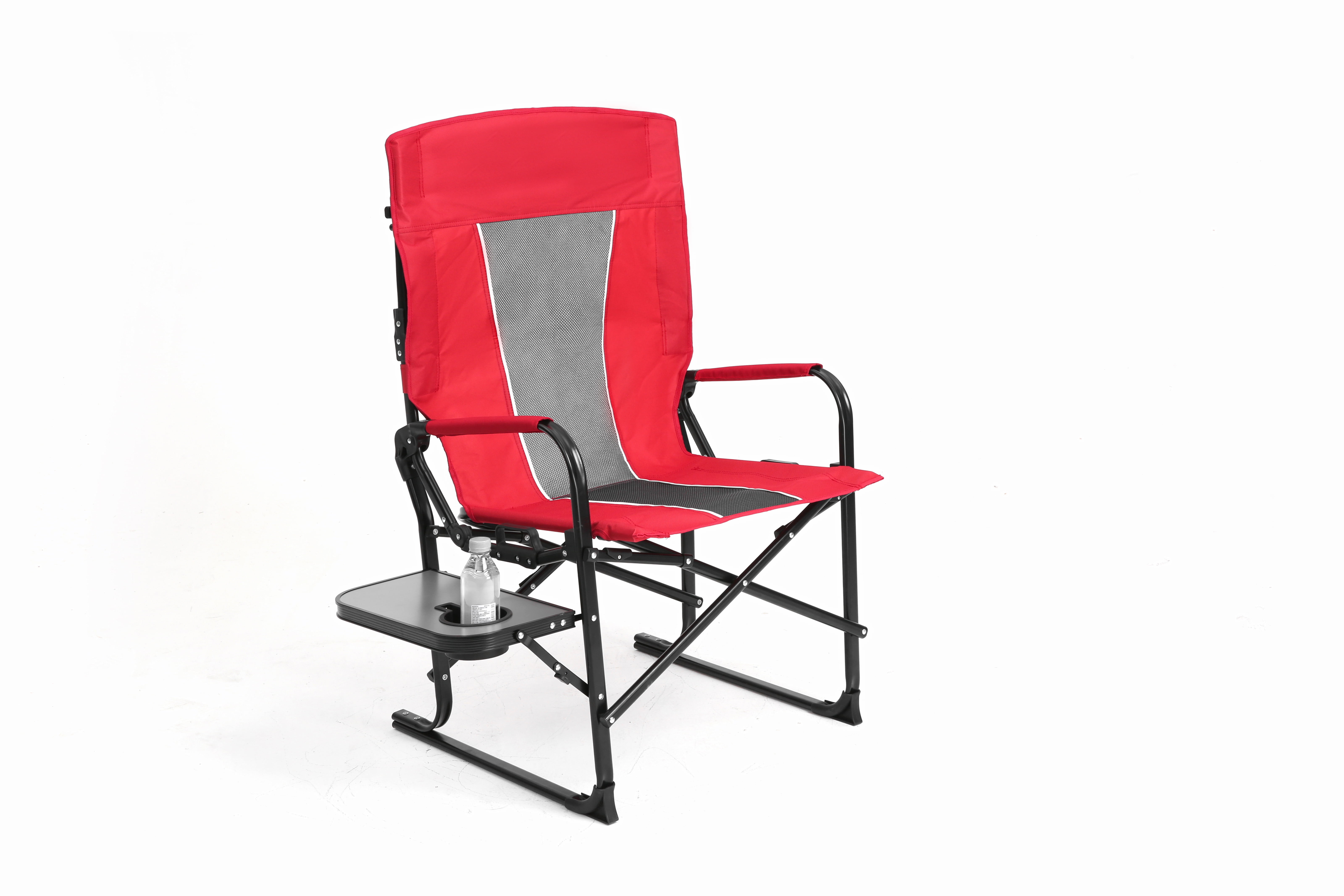 Camping Director Chair Oversized with Side Table and Cup Holder, Heavy Duty Portable Folding Chair for Beach and Lawn, Red