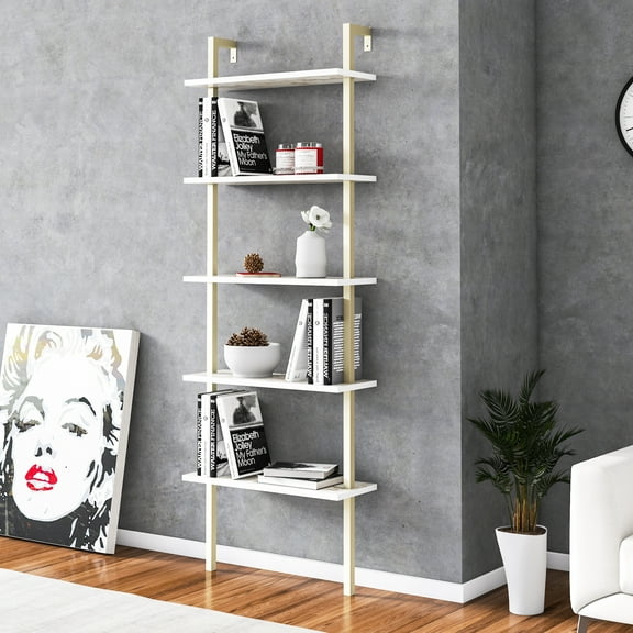 Piante 5-tier Bookcase , Melamine Gold