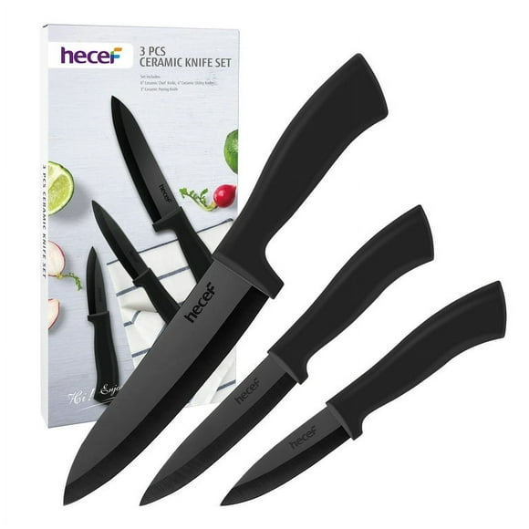 Hecef 3PCS Ceramic Chef Knife Set, Extra Sharp Kitchen Utility Paring Knives for Meat Fruits Vegetables