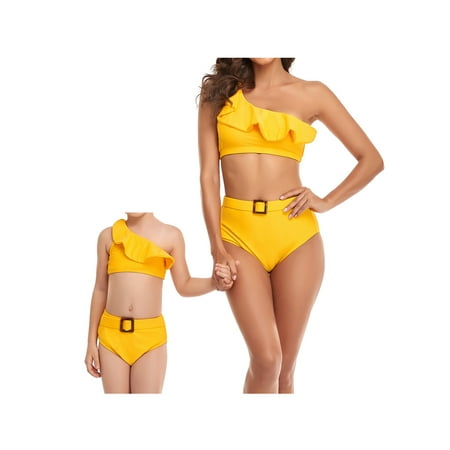 

Family Matching Swimwear Mom and Daughter Patchwork Bra Ruffled Tops with Briefs Swimsuit
