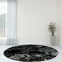 Black Area Rug 5X5, Geometric Carpet, Hand Tufted Rugs, Living room, Bedroom, Round Carpet