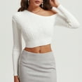 thumbnail image 5 of Fartey Cropped Sweater for Women One Shoulder Pullover Tops Fall Asymmetrical Neck Crop Sweater Slim Fit Solid Color Cable Knit Sweaters, 5 of 7