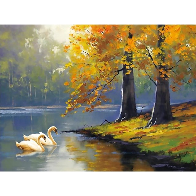 Dos Cisnes Cerca de la Orilla Pintar por Números (30x40cm Sin Marco)