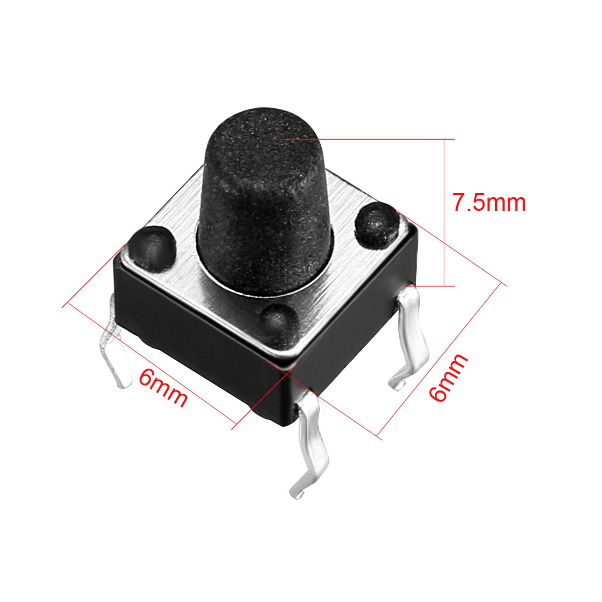 Lot De 100 Interrupteurs Tactiles Momentanés 6x6mm - Pour Circuit Imprimé (PCB), 4 Broches, Bouton Noir - 10