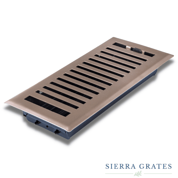 Sierra Grates 4” x 12” Contemporary Design Floor Register Metallic Ash color, with Air Filter