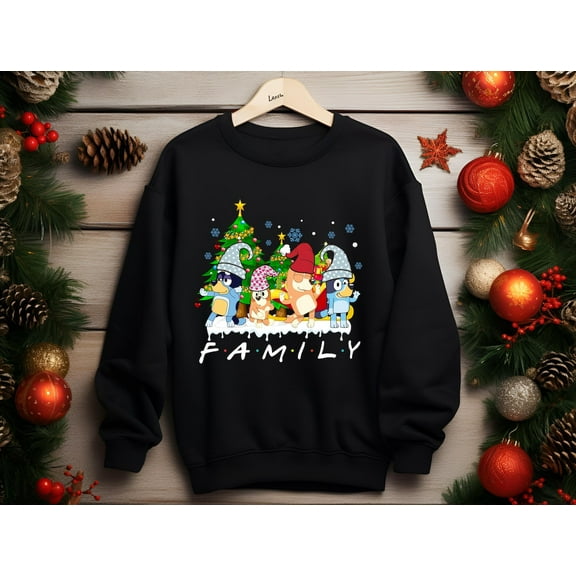 Christmas Bluey Bingo Family Sweatshirt, Family Christmas Shirt, Booey Christmas Sweater Christmas Family Pajamas, Black Color, Size S