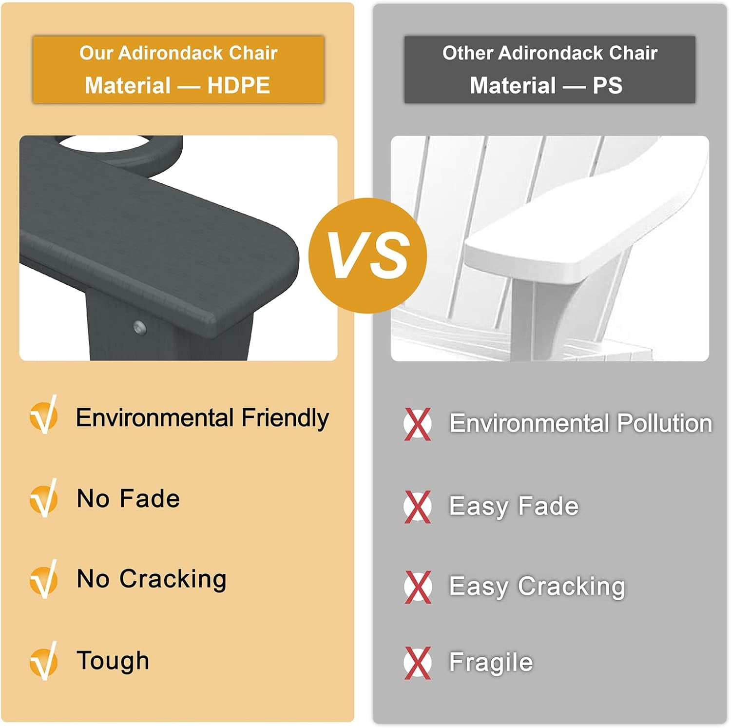 Erinnyees Folding Adirondack Chair with Retractable Ottoman, HDPE All-Weather Fire Pit Chair with 2 Cup Holders, Outdoor Chair for Deck Patio Garden Backyard Lawn
