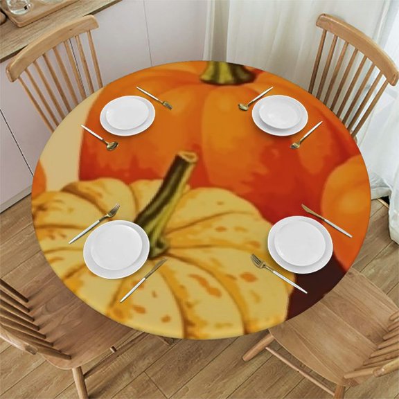 HAOXIT Watercolor Pumpkin Round Tablecloth ,orange yellow pumpkin Halloween Thanksgiving Oblong Table Cloth Washable Polyester Table Cover for Picnic,Kitchen,Holiday Party 31-35
