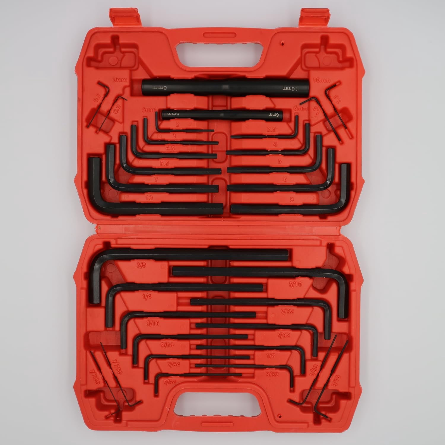 RGHJAR-32-Piece Hex Key Allen Wrench Set with Reinforced Handle, Inch/Metric SAE (7/250-3/8 inch) MM(0.7-10 mm)