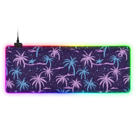 Haosy RGB Led Gaming Mouse Pad Non-Slip Large Keyboard Desk Mat 13 Light Modes 31.5x11.8 inch Pink Blue Plam Tree