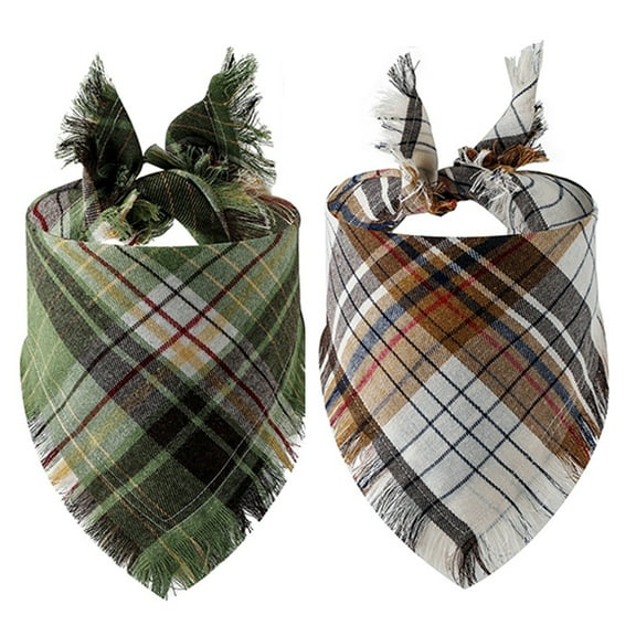 Plaid Dog Bandanas, 2 PCS Reversible Triangle Dog Scarf with Tassels Edges