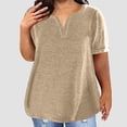 thumbnail image 2 of vigerkar Summer Cotton Plus Size Tops for Women Trendy Short Sleeve V Neck Loose Blouse Workout Basic Comfy T Shirts Tees (Khaki, XXL), 2 of 5
