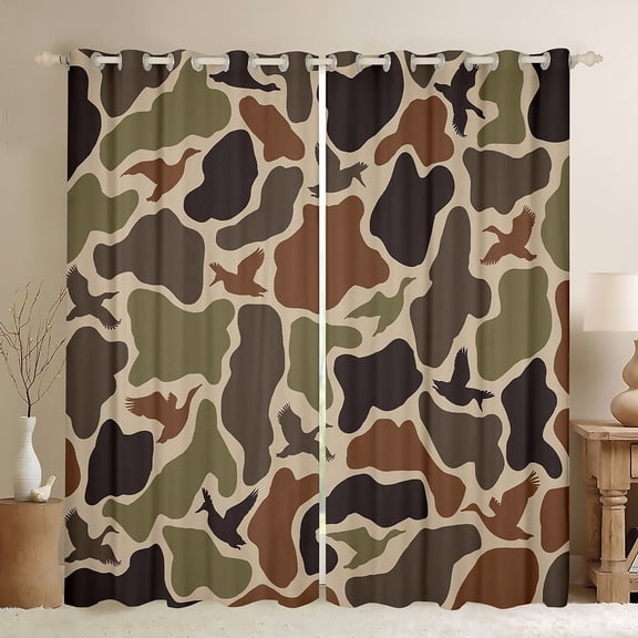 Castle Fairy Mallard Duck Black Out Curtains,Rustic Camouflage Curtains Pack of 2 (42x63 Each),Abstract Vintage Bedroom Curtains,Breathable Animal Home Decor
