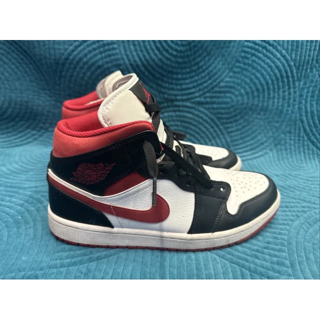 Ni-k-e Mens Air Jordan 1 Mid 554724-122 Black Basketball Shoes Sneakers Size 9.5