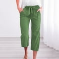 thumbnail image 2 of Bovemsi Casual Pants for Women Cotton Linen Summer 2025 Straight Wide Leg Loose Drawstring Elastic Waist Cropped Trouser with Pockets, 2 of 5
