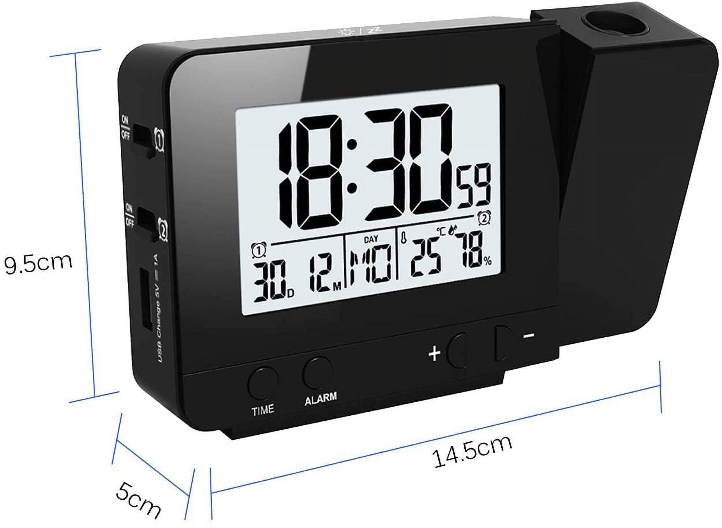 Projection Clock, Digital Alarm Clock, LED Display Projector Clock with Backlight Snooze Function, 2 Alarm Sounds (Black)