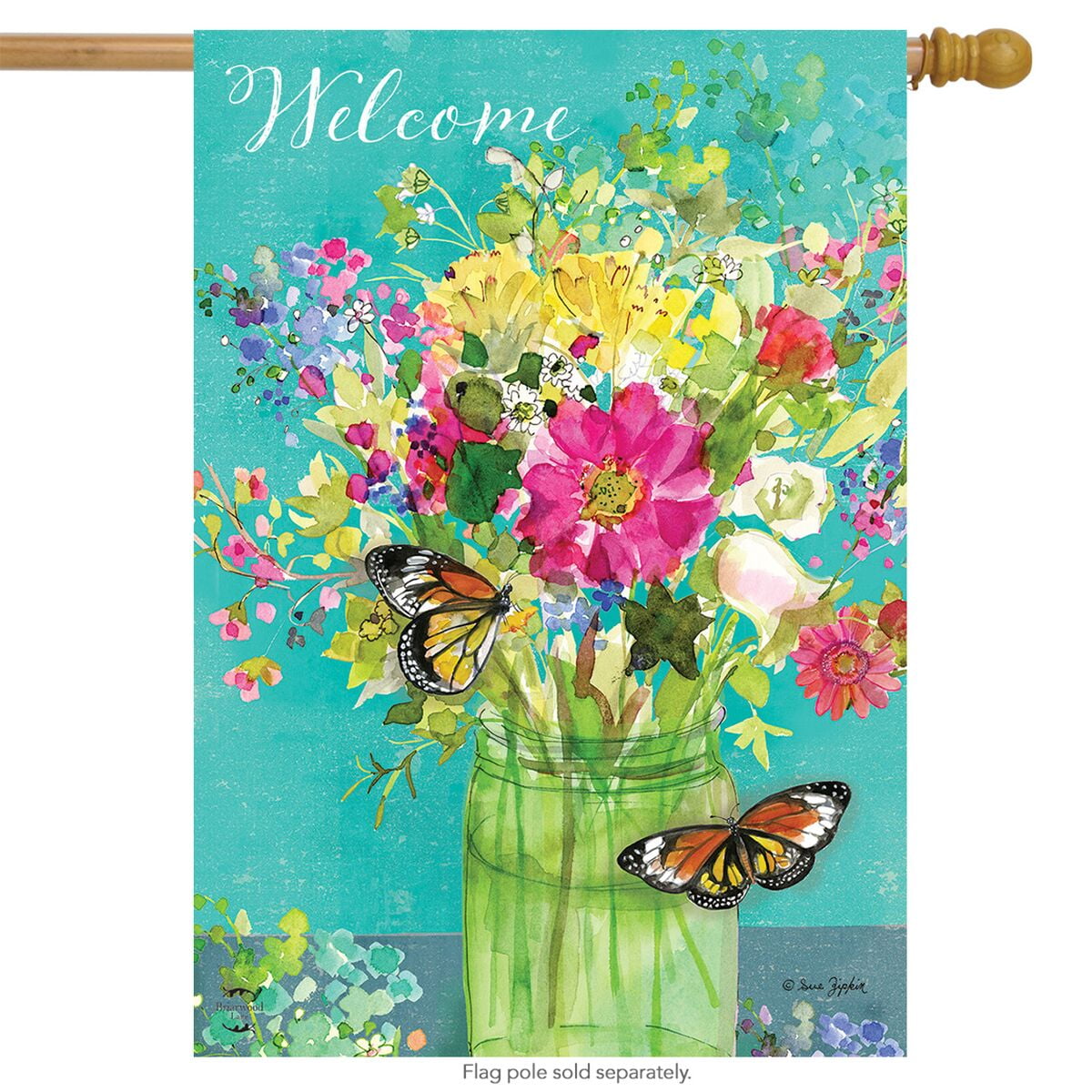 Briarwood Lane Floral Welcome Butterflies House Flag 28/" X 40/"