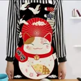 thumbnail image 5 of Delantal de algodón y lino con diseño de gato de la suerte de dibujos animados japoneses, sin mangas, impermeable, antigrasa, para cocina, delantal de chef, 5 of 5