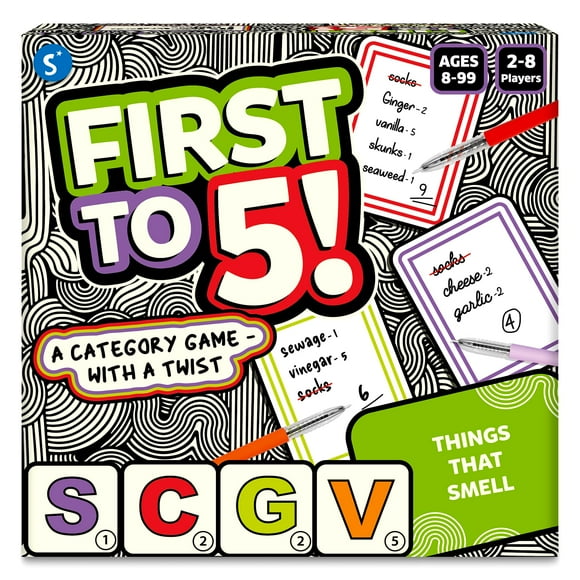 ¡Juego de mesa y cartas Skillmatics First to 5! De 8 años a más de 2 a 8 jugadores