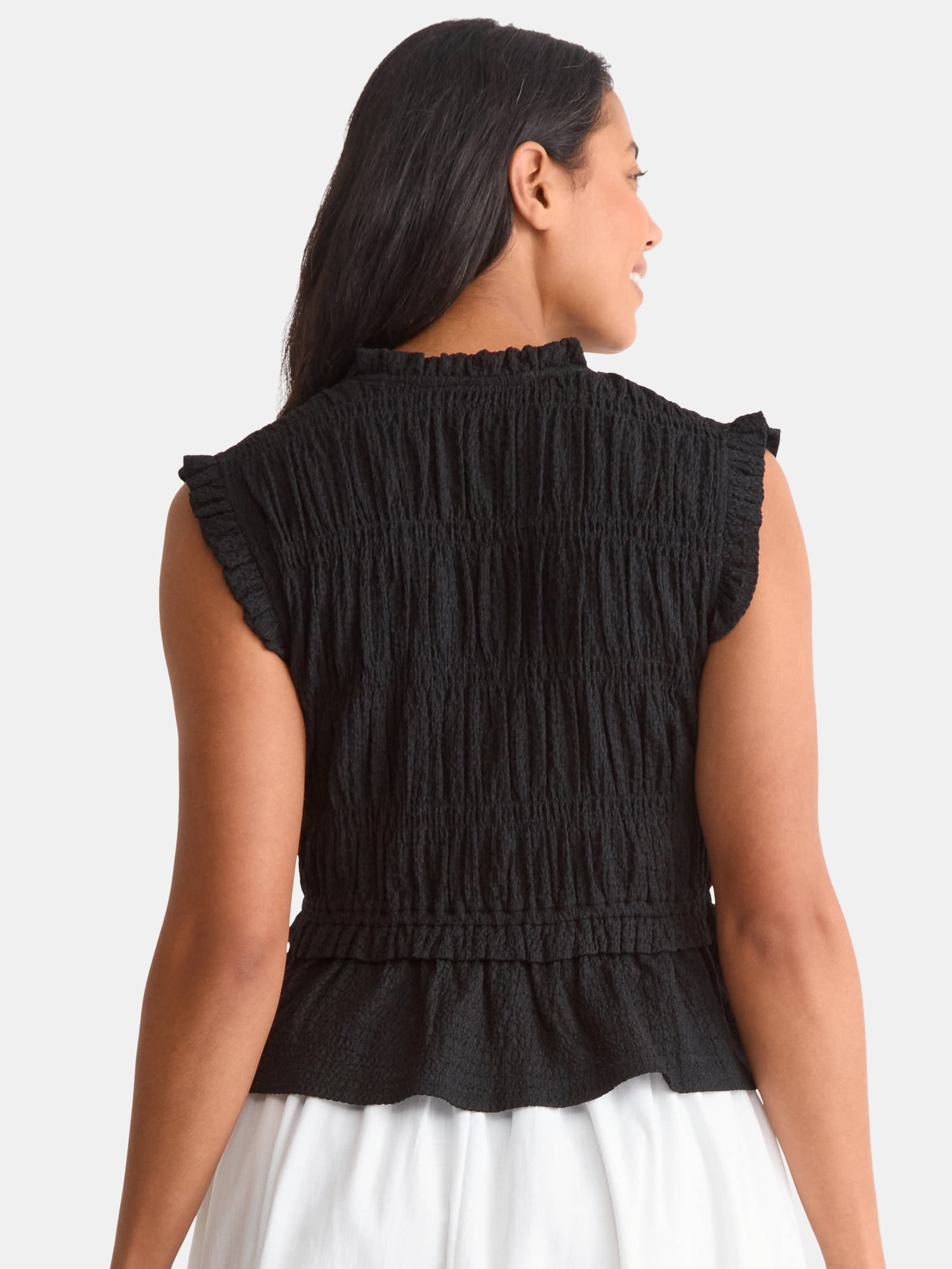 Time and Tru Women's Textured Tie Front Top, Sizes XS-XXXL