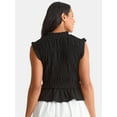 thumbnail image 3 of Time and Tru Women's Textured Tie Front Top, Sizes XS-XXXL, 3 of 5