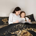 thumbnail image 4 of Erosebridal Chic Cheetah Print Queen Comforter Set, Personalized Initial E Bedding Comforter Set, Black Brown, Black Reversible 3 Pieces, 1 Comforter and 2 Pillowcases, 4 of 6