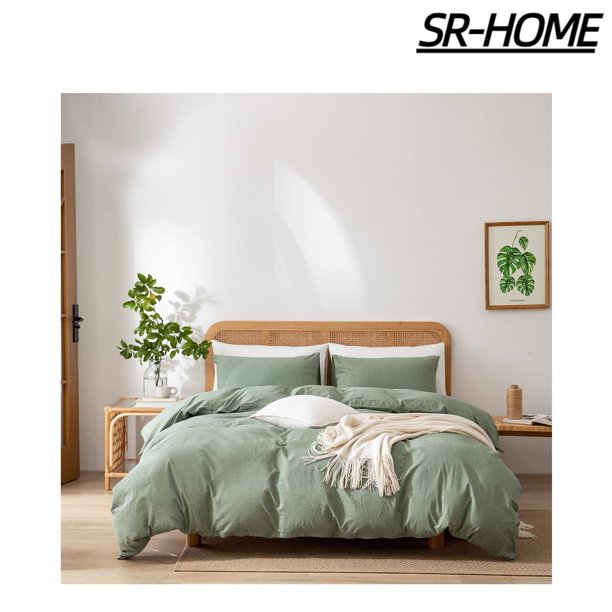 Sage Duvet Cover King, Modern Minimalist Style Solid Colored Bedding