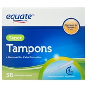 Equate Tampons with Plastic Applicators, Unscented, Super (36 Count)