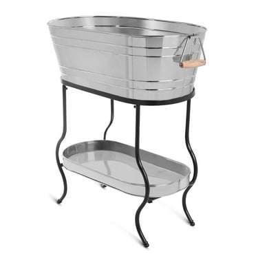 Steel Galvanized Beverage Tub with Stand and Drip Pan Tray - Oval shape (Large Size) by MG Decor - Madhu Collection