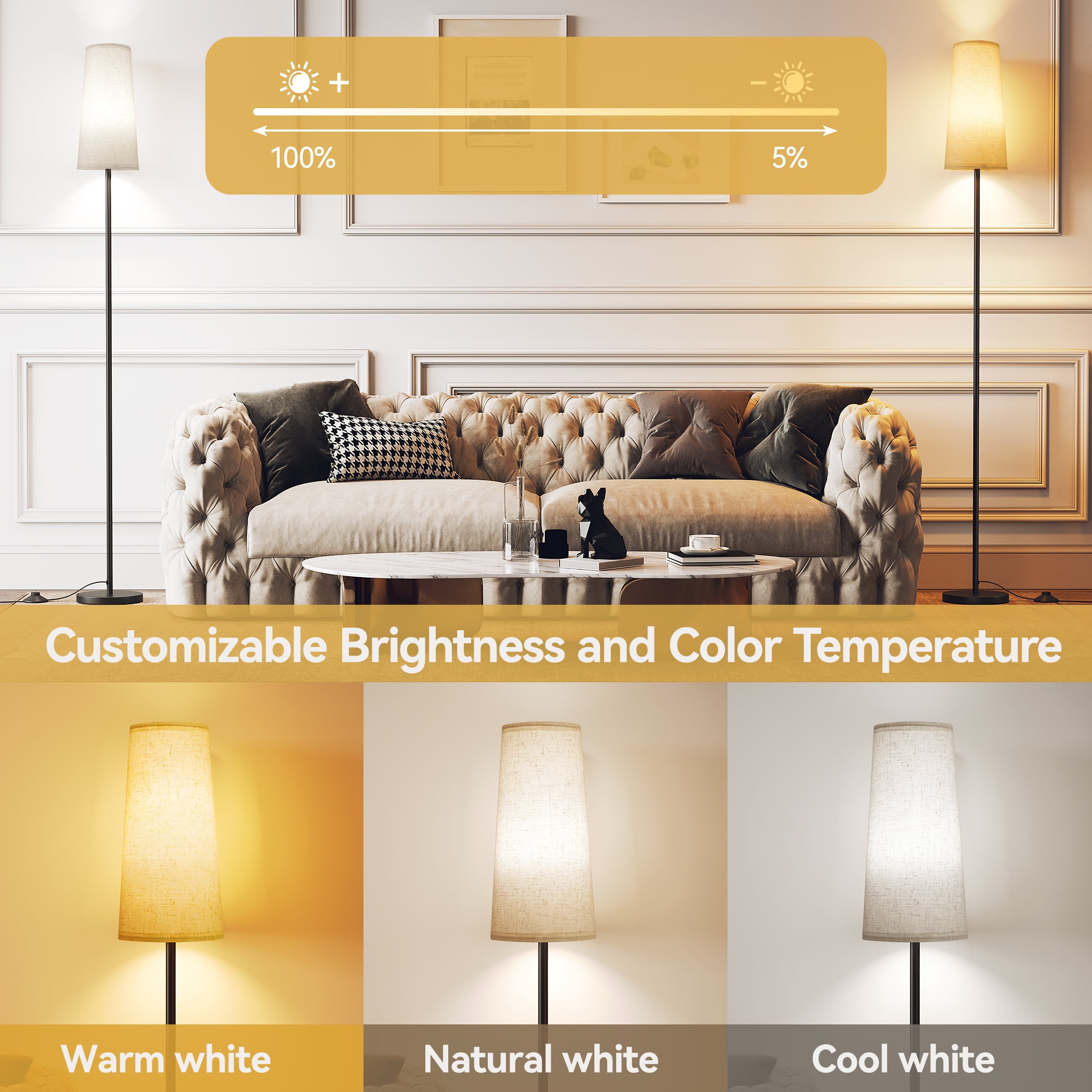 Sunmory Floor Lamp with Remote Control, Floor Lamps for Living Room Modern Floor Lamp, Dimmable Colors Temperature Standing Lamp Tall Lamps for Bedroom Office 12W Bulb Included