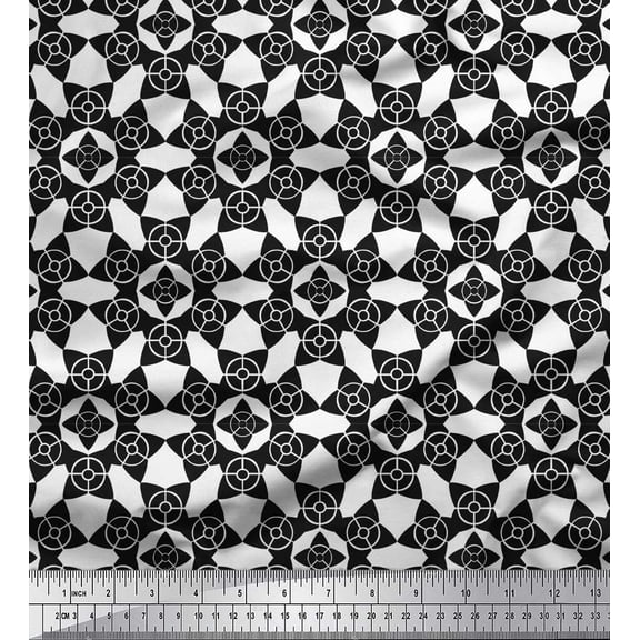 Soimoi Black Cotton Duck Fabric Floral Art Geometric Print Sewing Fabric Yard 42 Inch Wide