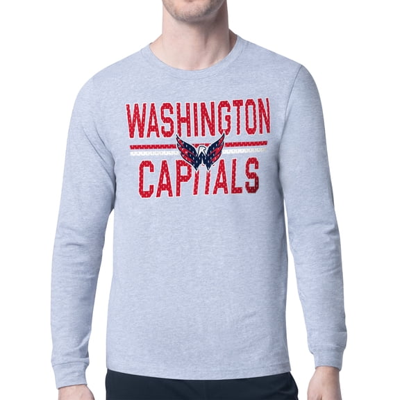 Men's Starter Heather Gray Washington Capitals Mesh Look Team Name Logo Long Sleeve T-Shirt
