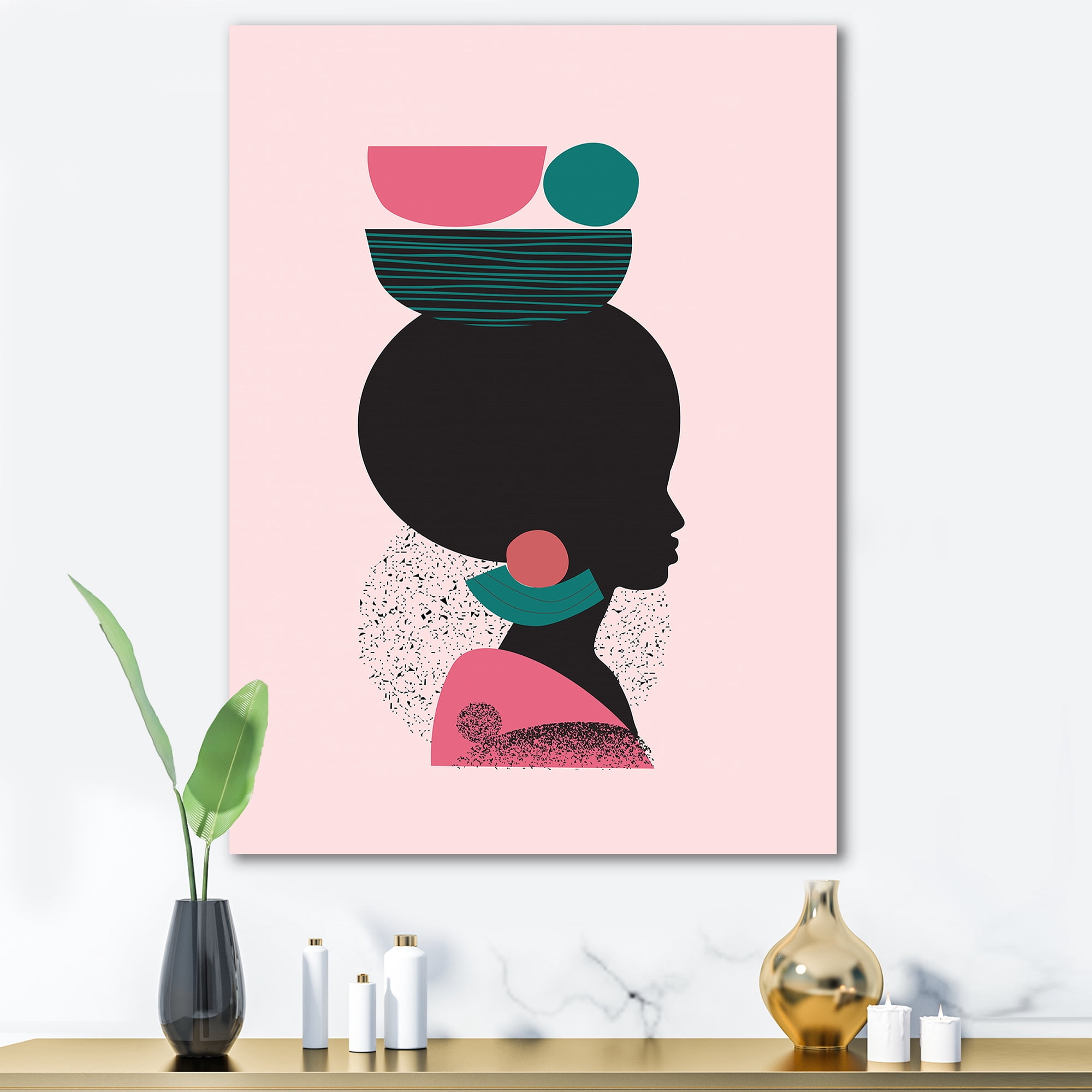 Designart ' Ethnic Geometric Silhouette of African American II ' Modern Canvas Wall Art Print